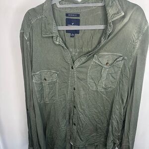 American Eagle Olive Button Down Flannel Boyfriend Fit-Size XL